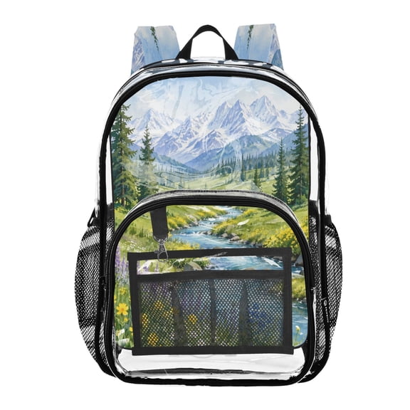 PVC Transparent Backpacks Clear Backpack for Travel and Outings Mountain Stream Landscape