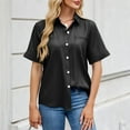 thumbnail image 5 of Summer Homenesgenics Womens Tops under $5 Women's Casual Solid Color Button Imitation Denim Short Sleeved Loose Shirt Short Sleeved Lapel Top Black M, 5 of 5