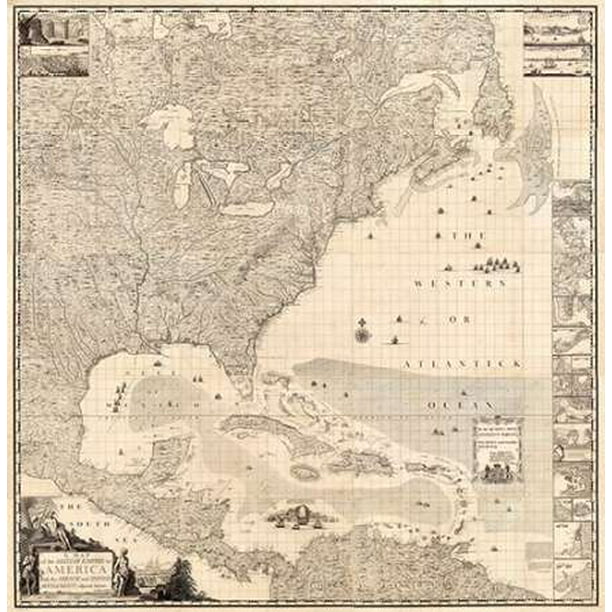 ComVintageite: Empire Britannique en Amérique, 1733 Affiche Imprimée par Henry Popple (24 x 24)