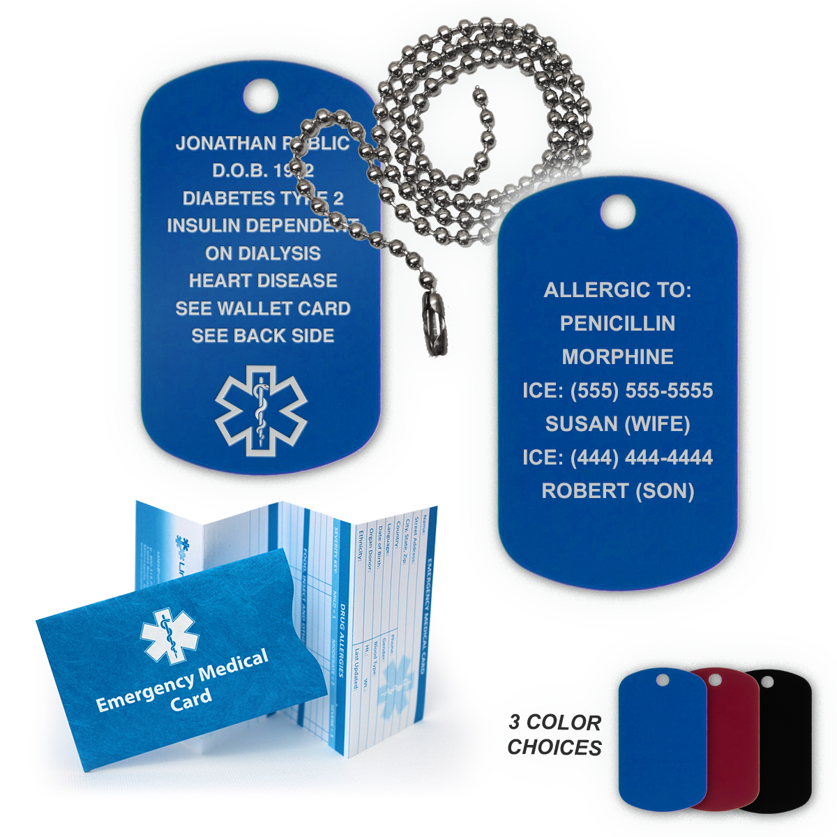 Anodized Aluminum Medical Alert ID Dog Tag. Incl. Custom Engraving and