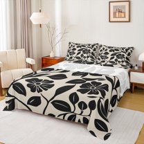 Feelyou Cartoon Groovy Flower Bed Sheets for Kids, Rustic Farmhouse King Sheets, Plant Botanical Sheet Set, Ultra Soft Home Decor, 4-Piece