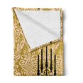 thumbnail image 2 of Damask Soft Flannel Fleece Blanket, English Country House Damask Motif on Wall and Chandelier Silhouettes Renaissance, Cozy Plush for Indoor and Outdoor Use, 50" x 60", Yellow Black, by Ambesonne, 2 of 5