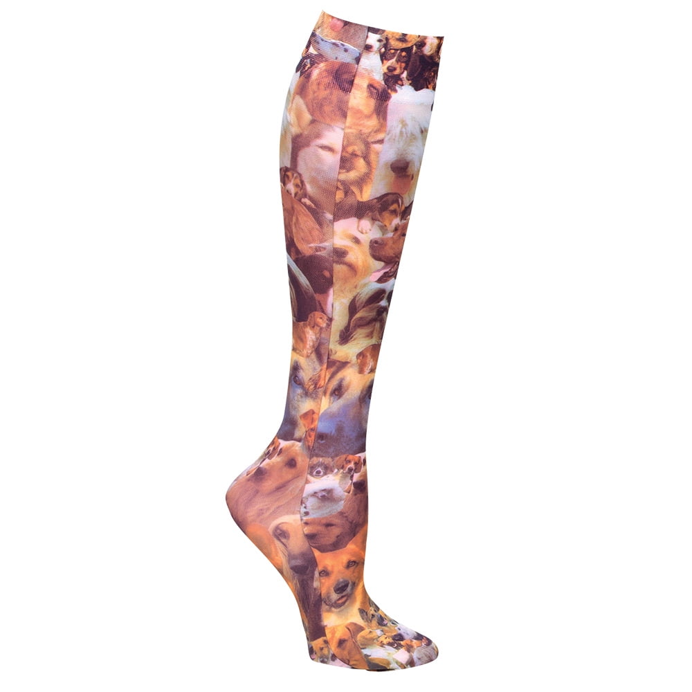Women's Celeste Stein Printed Mild Compression Wide Calf Knee High Stockings - Photo Dogs