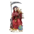 thumbnail image 2 of Seated Red Santa Muerte With Scythe Scales of Justice And Wise Owl Figurine 9"H, 2 of 10