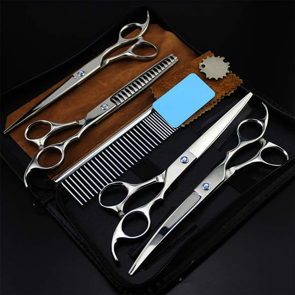 Pet Hair Clipper, Stainless Steel Pet Dog Trimming Scissors Curved Scissors Cat Hair Clippers Hair Clippers Tool Set Gold