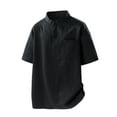 thumbnail image 2 of Ashirexll Mens Shirts Casual, Summer Shirts for Men, Solid Color Loose Casual Shirts with Pocket Short Sleeve Button Standing Collar T-shirts, 2 of 4