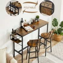 BTMWAY Counter Height Dining Bar Table and 2 Chair Set with Foldable Bottle Storage Rack, Industric Brown