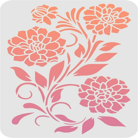 1 pc Dahlia Stencil 29.7x21cm Plastic Flowers Drawing Painting Stencils Daisy Bloom Flower Leaf Pattern Reusable Stencils for Painting on Wood Floor Wall and Tile