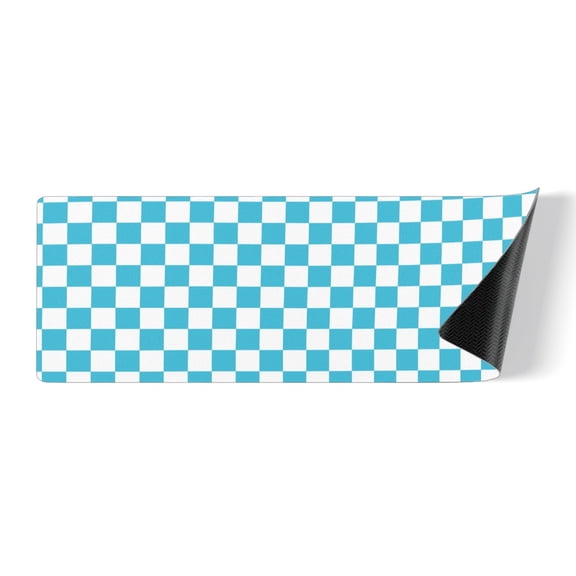 Blue and white checkered rectangular kitchen doormat