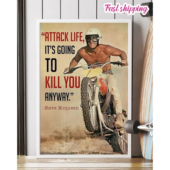 Motocross Attack Life Its Going To Kill You Anyway Vintage Vintage Home Poster Wall Art Vertical 11 x 17 Inch Poster