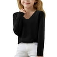 thumbnail image 5 of POROPL Sweaters for Girls Knit Pullover Sweater Ribbed Cuffs Thin V Neck Long Sleeve Tops Black Size 14-16, 5 of 6