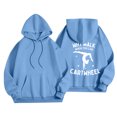 thumbnail image 2 of Why Walk Women's Printed Round Neck Pullover Sweatshirt Hooded Drawstring Sweatshirt Top, Casual Fall Winter Fashion with Soft Fabric for Comfortable Wear,Blue,L, 2 of 4