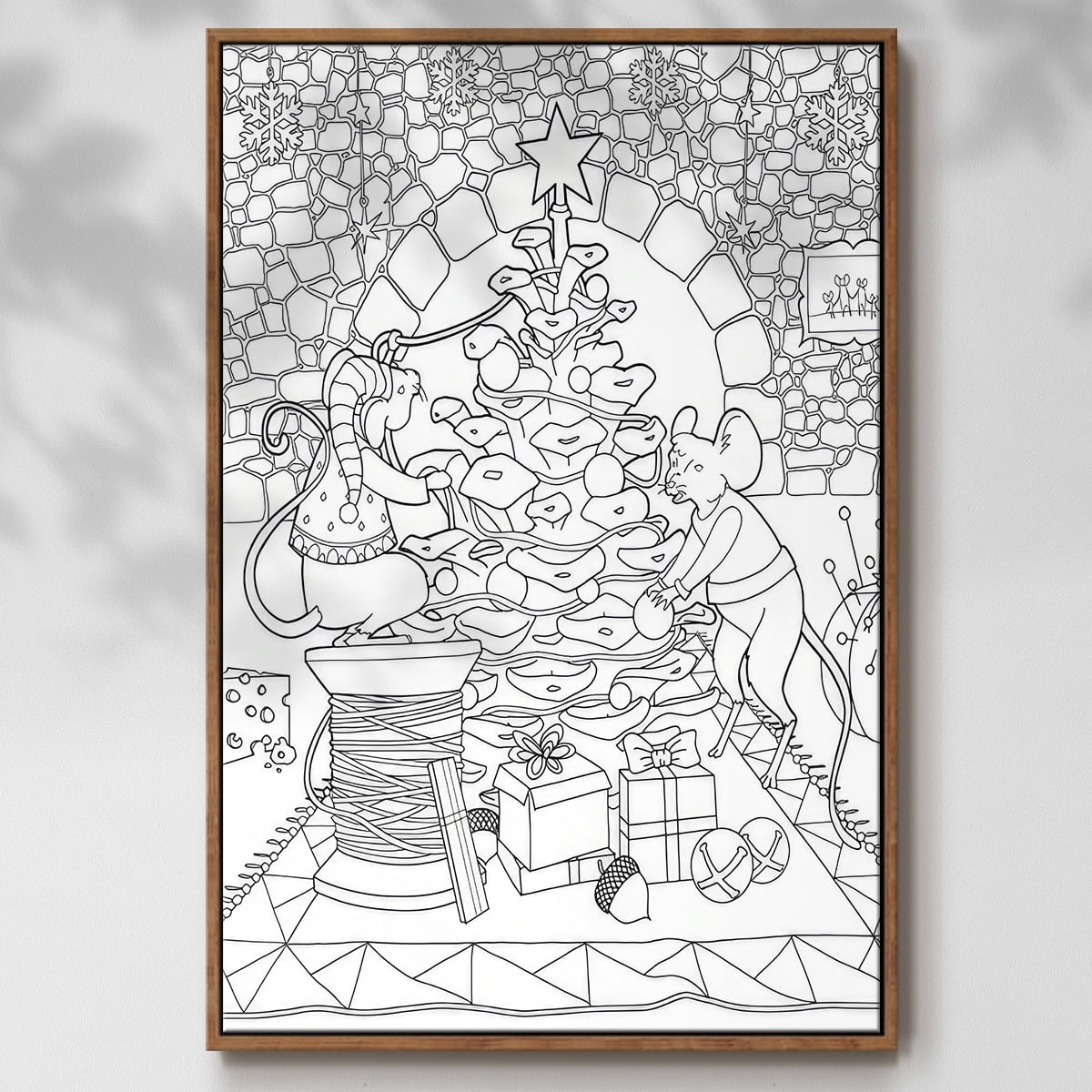 Creatures Stirring - Framed Gallery Wrapped Holiday Canvas - 17 x 25 - Rosewood Frame