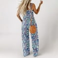 thumbnail image 6 of Sakmal Sleeveless Dressy Jumpsuits for Women Boho Flowy Blue Overalls Long Wide Leg Square Neck Floral Pants with Pockets, 6 of 8