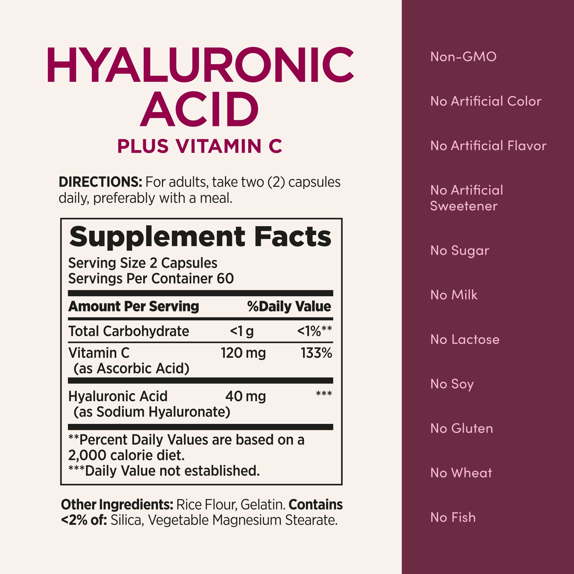 (3 pack) Nature's Bounty Optimal Solutions Hyaluronic Acid, for Glowing Skin Collagen Production Beauty, 120 Capsules