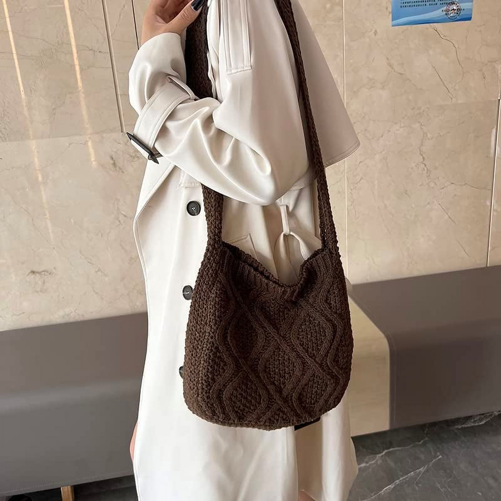 Women's Crochet Tote Bag Knitted Shoulder Crossbody Handbags Aesthetic Shopping Bag Cute Purses Crocheted Hobo Bag