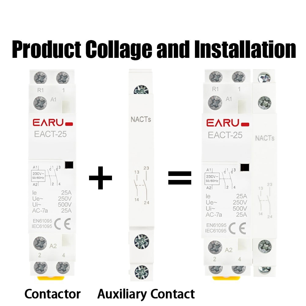 Din Rail Mounted Household Modular AC Contactor 2P 16A 20A 25A 2NO 2NC 1NO 1NC AC220V AC230V 50/60Hz For  Home House Hotel