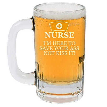 

12oz Beer Mug Stein Glass Nurse Here To Save You