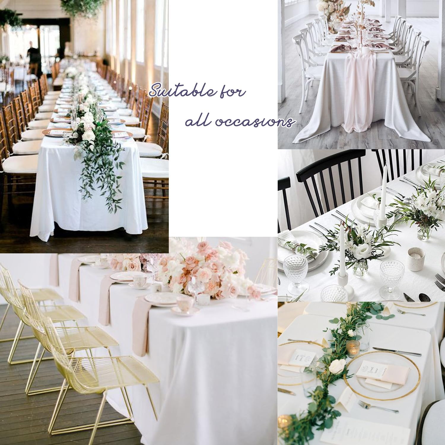 6 Pack White Table Cloth Rectangle Table 60 x 84 Inch Tablecloths for 6 Foot Rectangle Tables. Stain and Winkle Resistant Polyester Washable WhiteTable Cloths for Parties Wedding Dining