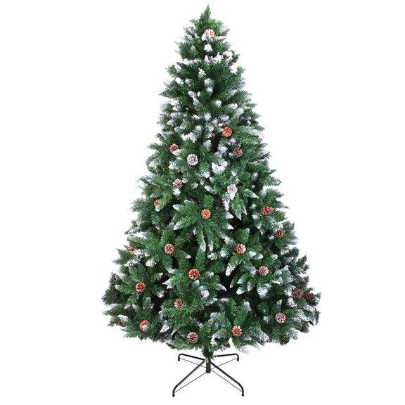 Ktaxon Artificial Christmas Tree 7 Foot Flocked Snow Trees Pine Cone Decoration Unlit(7 Foot Upgrade)