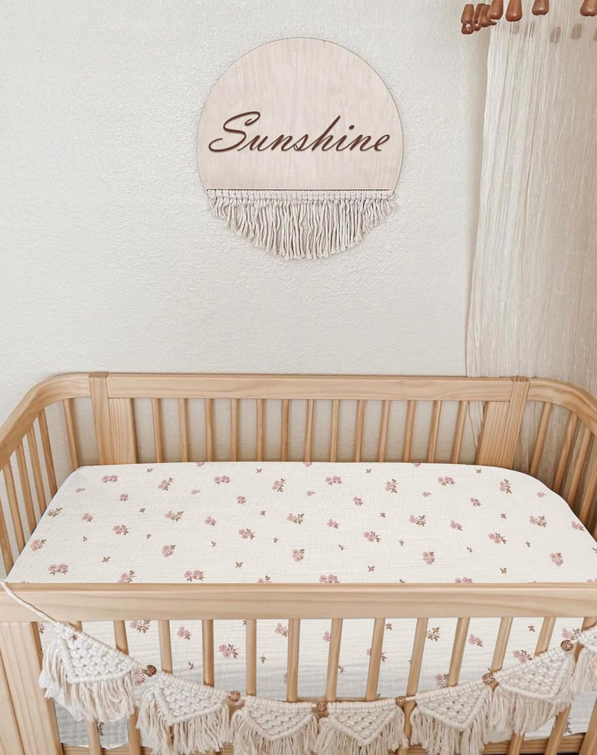Mini Crib Sheets for Baby Boy Girl 2 Pack, Neutral Mattress Sheet 24" x 38", Muslin Nursery Bedding Soft and Breathable Comfort (Vintage Blossom & Pink)