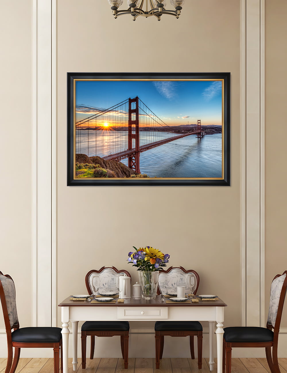 DecorArts Golden Gate Bridge San Francisco Califonia, Giclee Print on  Acid Free Cotton Canvas with Matching Classical Solid Wood Frame. Total  Size w/Frame: 39.25x27.25