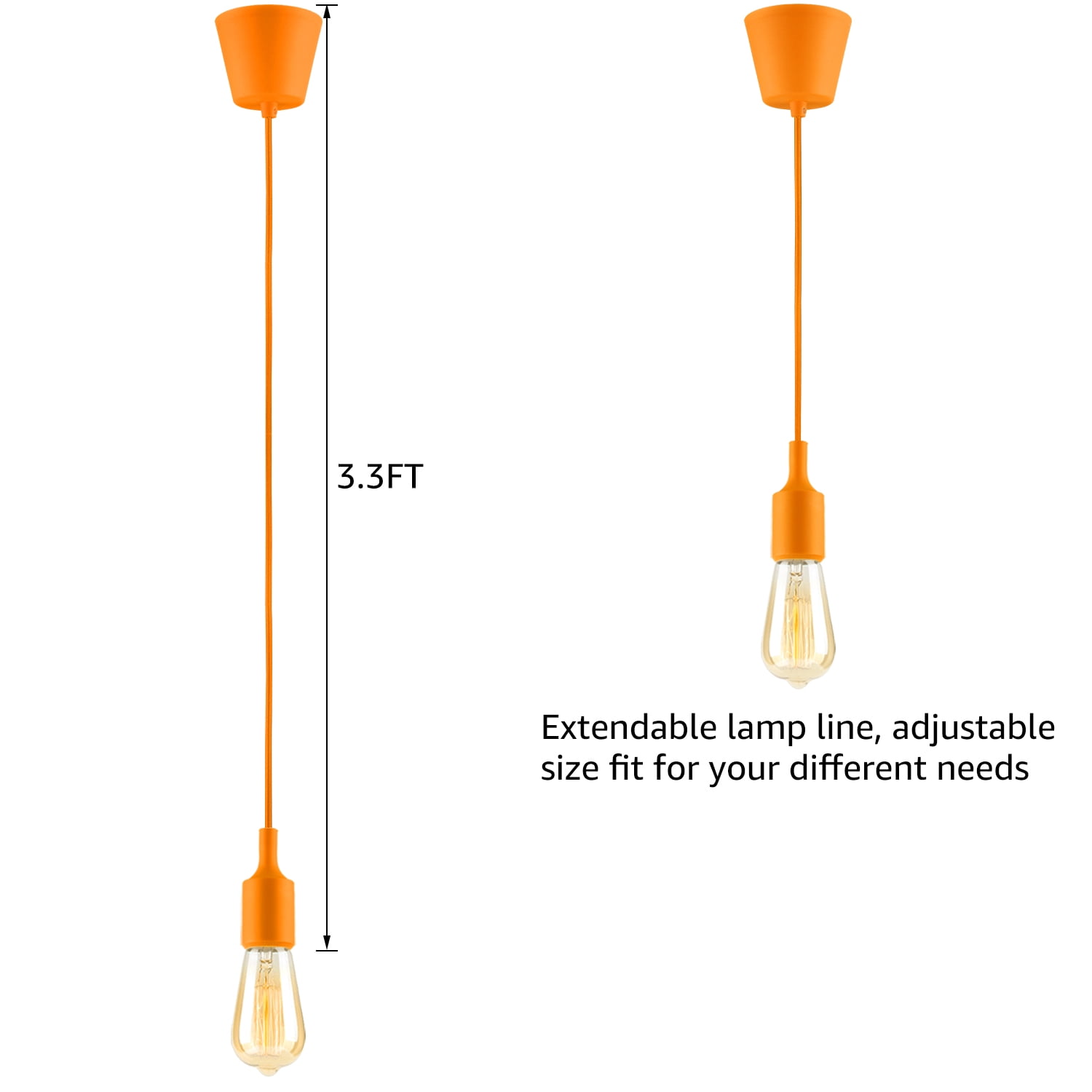 UL-listed Single Socket Pendant Light Fixture, Fabric Insulating Lamp Cord, Orange