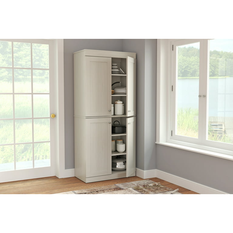 White 6-Shelf Wood Pantry Organizer with 4-Doors and Adjustable Shelves