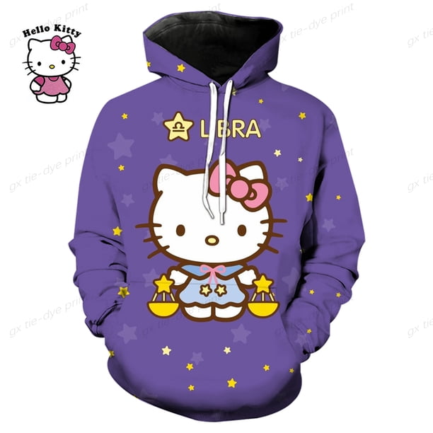 Sudadera con capucha de Hello Kitty con estampado 3D para hombre y mujer, sudaderas de moda, ropa de calle