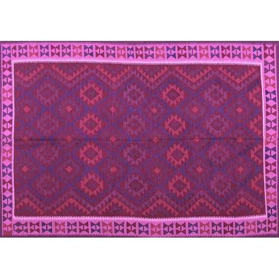 Ahgly Company Indoor Rectangle Oriental Purple Traditional Area Rugs, 7' x 10'