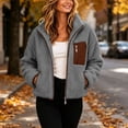 thumbnail image 4 of hoksml Women's Cropped Sherpa Fleece Jacket Full Zip Stand Collar with Contrast Pockets Teddy Coat for Daily Comfort, 4 of 7