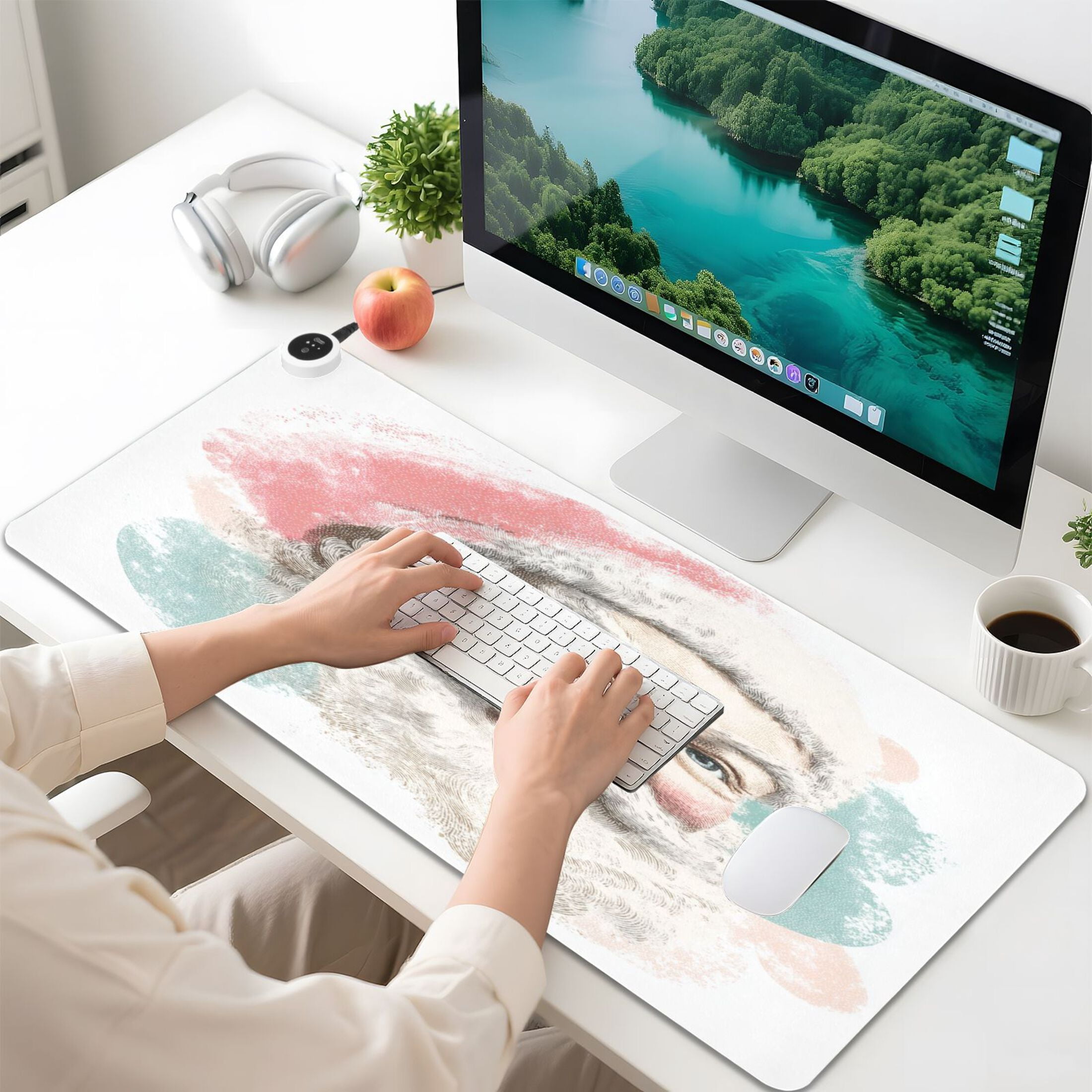 Large Heated Desk Mat Mouse Pad 31.5"x13"PU Leather Graphene Heating Desk Warmer with 3 Temperature Settings 110V US Plug Non-Slip Warm Pad for Home, Office, and Gaming Smiling Santa Claus Pattern