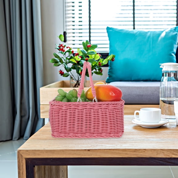 ELAYARD Small Woven Picnic Basket Decorative Prop for Outdoor Packing and Storage - 1 Piece