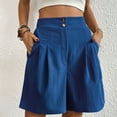 thumbnail image 4 of SWSMCLT Women's Above Knee Length Shorts Boyleg Comfy Elastic Band Slash Pocket Billowy Casual Shorts Bunched Blue Large, 4 of 5