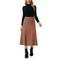 thumbnail image 2 of INSPIRE CHIC Women's Ribbed Knit A-Line Skirts Elastic High Waist Stretchy Sweater Midi Skirt M Caramel, 2 of 6