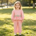 thumbnail image 2 of KPOPLK Girl Clothes Outfit Cute Print Long Sleeve T-Shirts Top Straight Pants Little Girls Clothing Set,Size 6-7 Years, 2 of 9