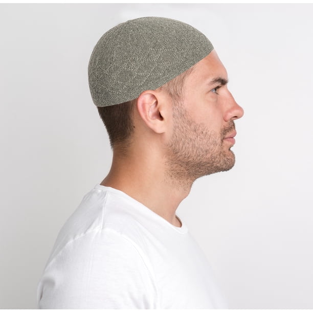 Manaal Enterprises Elastic Taqiyah Kufi Hat - 100% Cotton, White & Orange, Sizes 21-23 Inches