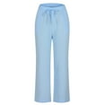 thumbnail image 7 of Dazajoo Women Summer Linen Pants Casual Solid Color Straight Leg Pants with Pockets Soft Drawstring Elastic Waisted Casual Trousers,Blue,XXXXXL, 7 of 7