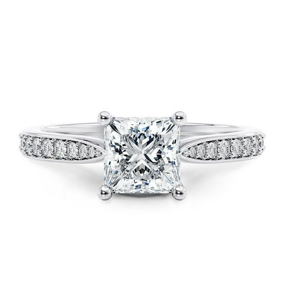 1 Ct Princess Cut Diamond Engagement Ring with Accents for Women – 925 Sterling Silver