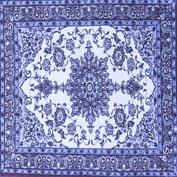 Ahgly Company Machine Washable Indoor Square Medallion Blue Traditional Area Rugs, 4' Square