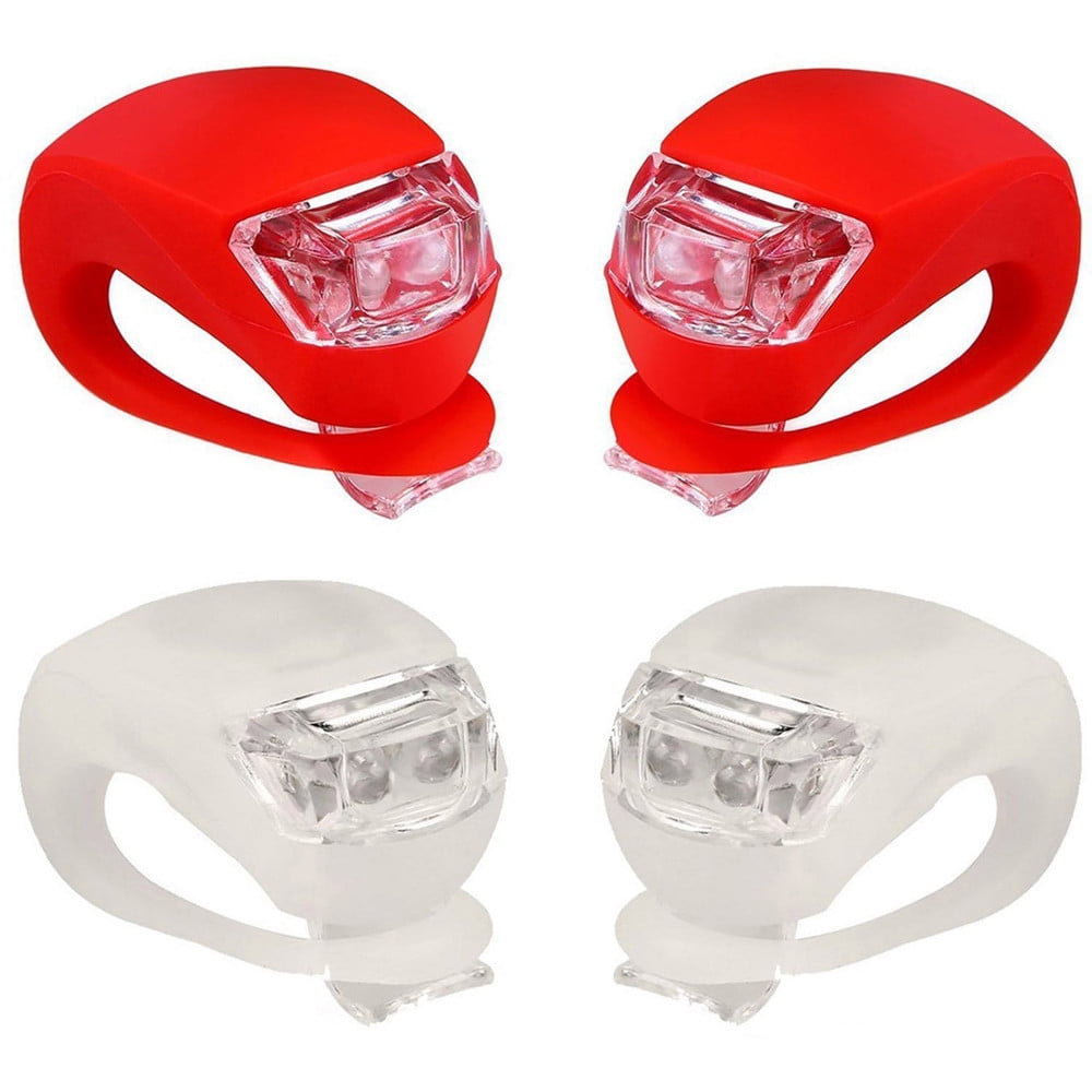 2 LED SILICONE MOUNTAIN BIKE BICYCLE FRONT REAR LIGHTS SET PUSH CYCLE LIGHT CLIP 