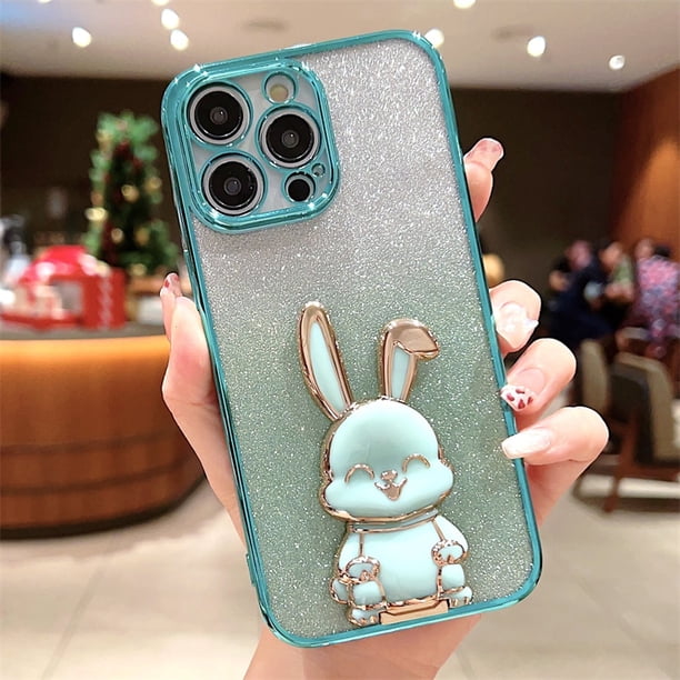 Para iphone 11 12 Mini Pro Max 12Pro Funda CNY 3D Lucky Rabbit Gradient Glitter Brillante Chapado TPU Soporte Cubierta