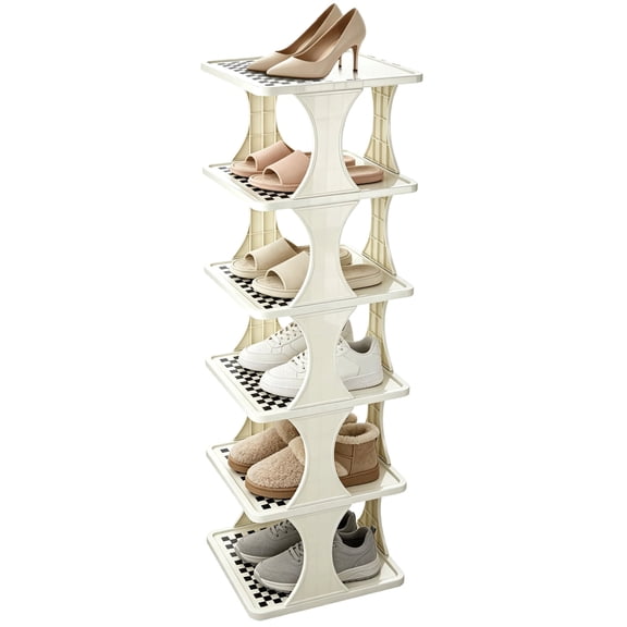 6‑Tier Space‑Saving Vertical Shoe Rack – Free‑Standing Compact Plastic Tall Skinny Shoe Organizer, 9.6" x 10.4" x 33.9" for Entryway, Closet & Corner Storage, Easy Assembly