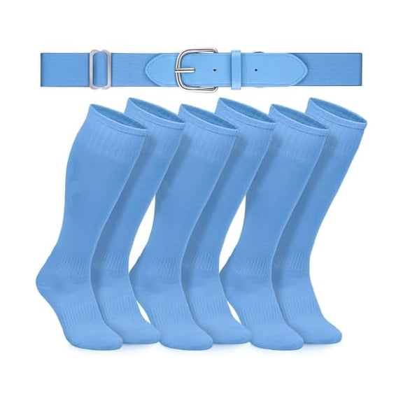 Eryueer3 Pairs Baseball Socks and Belt Combo Youth Boys Softball Football Socks and Elastic Baseball Belts for Boys Girls