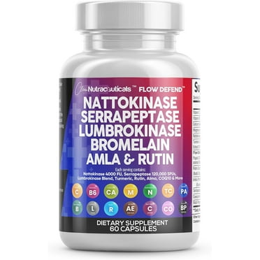 Clean Nutraceuticals Nattokinase 4000 FU Serrapeptase 120000 SPU Lumbrokinase Enzyme Supplement with Bromelain Papain Papaya Enzymes Rutin Extract Amla Magnesium Vitamin B6 & VIT C Capsules