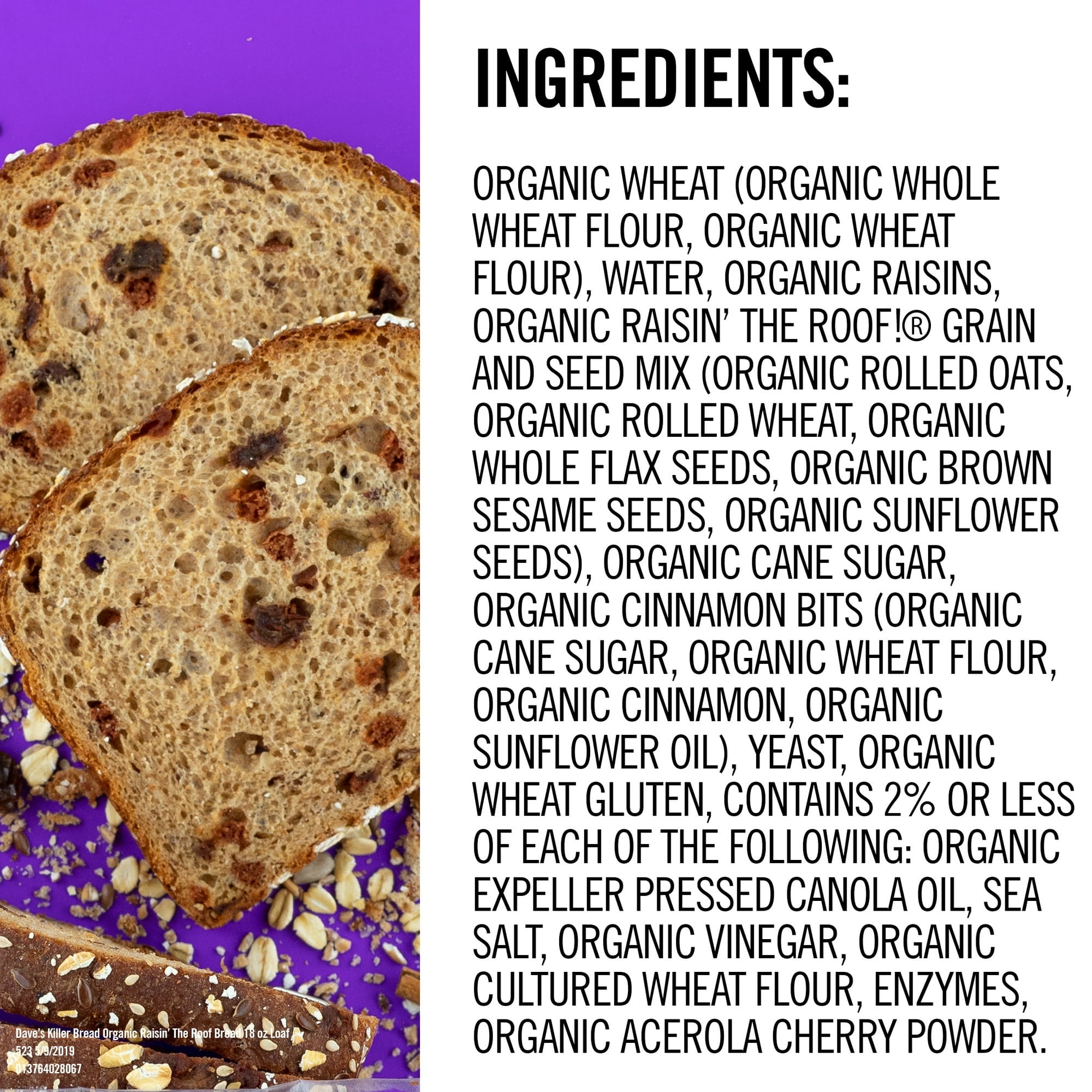 Dave's Killer Bread Raisin' The Roof! Organic Cinnamon Raisin Breakfast Bread 18 oz (Pack of 2)