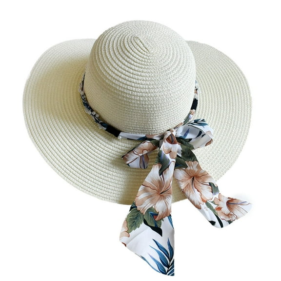 56-58 cm hat circumference women's straw hat big brim sunscreen beach hat seaside sun hatMilky white