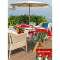 thumbnail image 4 of Outdoor Tablecloth with Umbrella Hole and Zipper, Red Christmas Snowman Rectangle Table Cloth 60x120 Inch Waterproof Tablecloth, Winter Snowflake Green Xmas Tree Picnic Table Cover for Patio Camping, 4 of 7