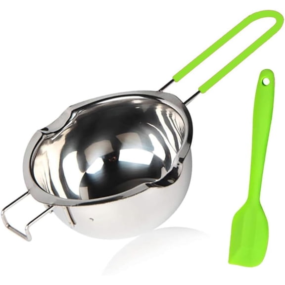 Stainless Steel Double Boiler Pot, 600ML Updated Melting Pot with Silicone Spatula for Butter,Chocolate, Candy, Cheese and Caramel (green)
