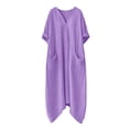 thumbnail image 5 of Women Kaftan Dresses Baggy Cotton Linen Maxi Dress V Neck 3/4 Sleeve Asymmetrical Hem Casual Long Dress with Pocket, 5 of 7